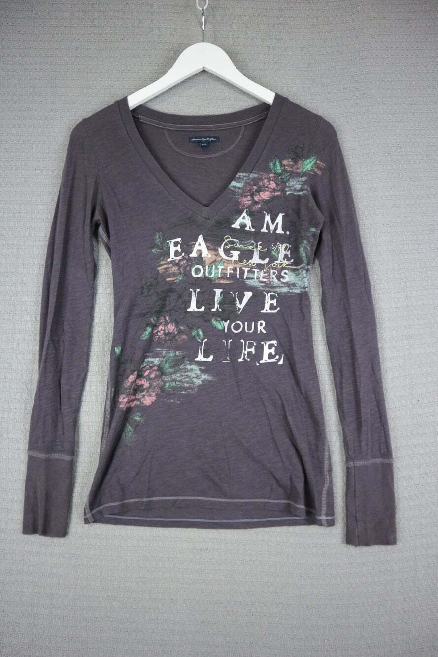American Eagle Outfitters Womens Graphic Longsleeve Tee XS Y2K